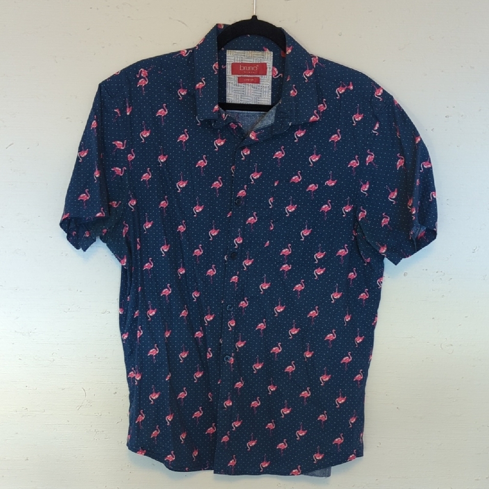 Bruno Milano Flamingo Print w/ White Microdots Men's Shirt